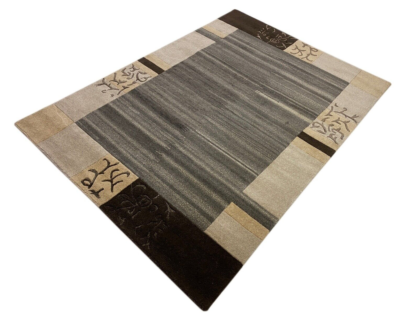 Teppich Handgeknüpft Indo Nepal Naturfarben Grau Beige Schwarz 200X300 cm Wolle