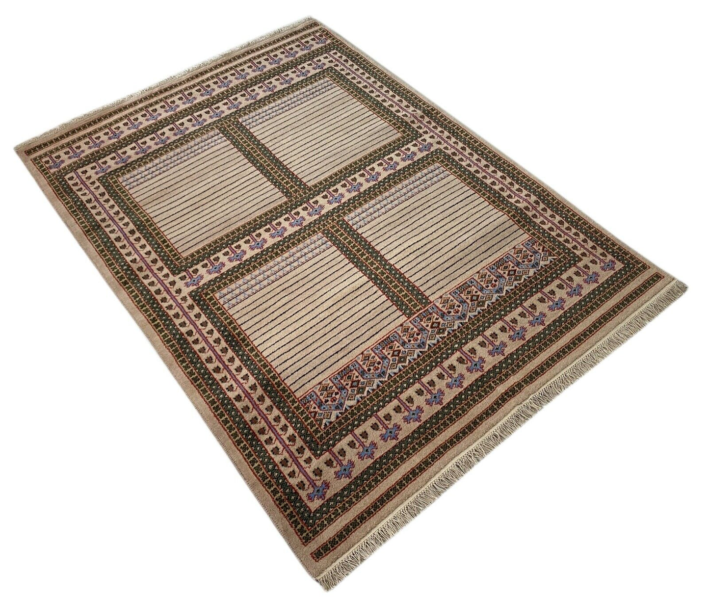 Orientteppich Teppich 100% Wolle Beige Handgeknüpft Kashan 158x220 cm