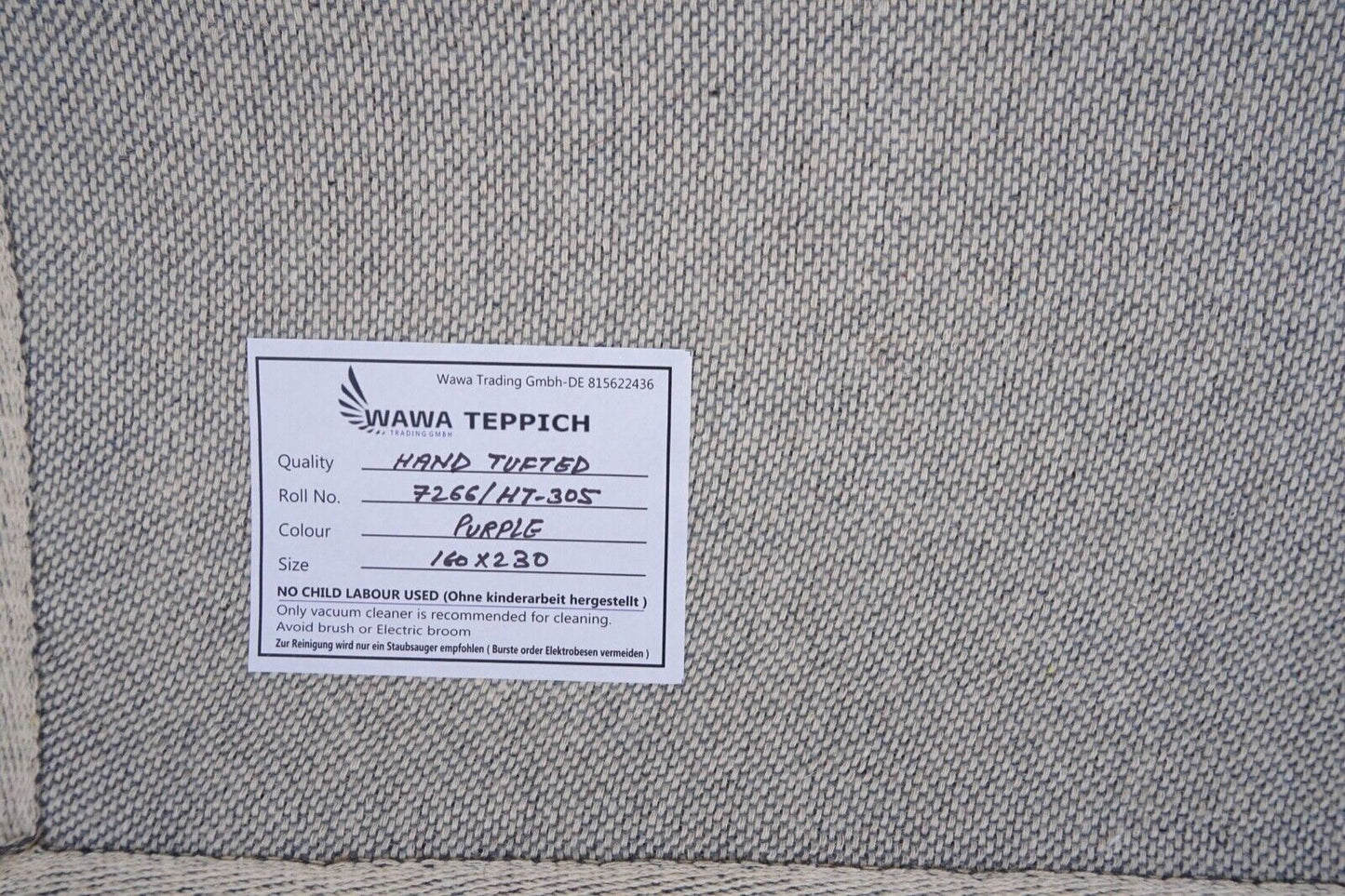 Lila 160X230 cm Teppich 100% Wolle Beige Orientteppich Handgetuftet HT305