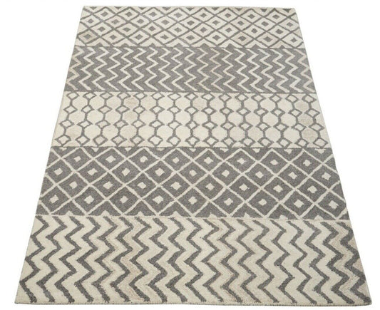 Grau Beige 160X230 cm Teppich 100% Wolle Orientteppich Handgetuftet HT180