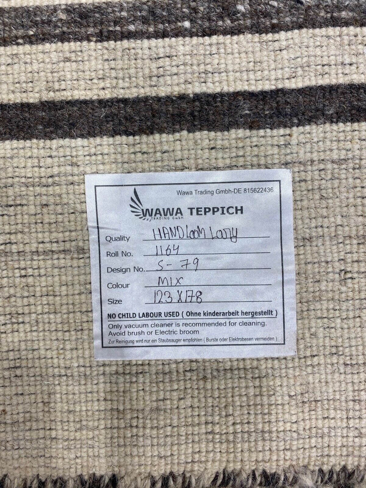 Teppich 100% Wolle Beige Grau Braun Gabbeh lori Handgewebt 120x180 cm S79