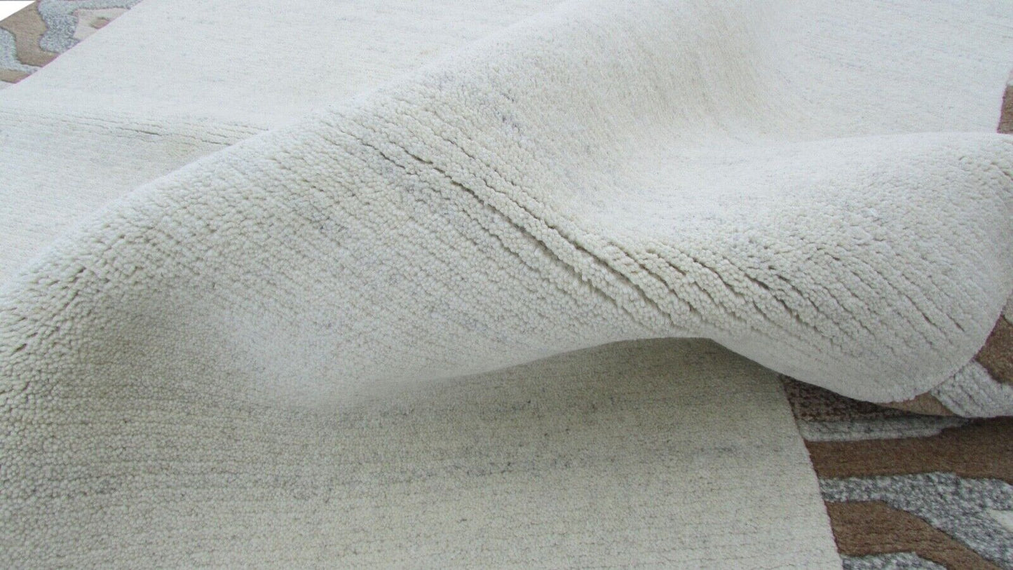 Nepal Teppich Handgeknüpft Beige Braun 100% Wolle Orientteppich 160x228 cm N-24
