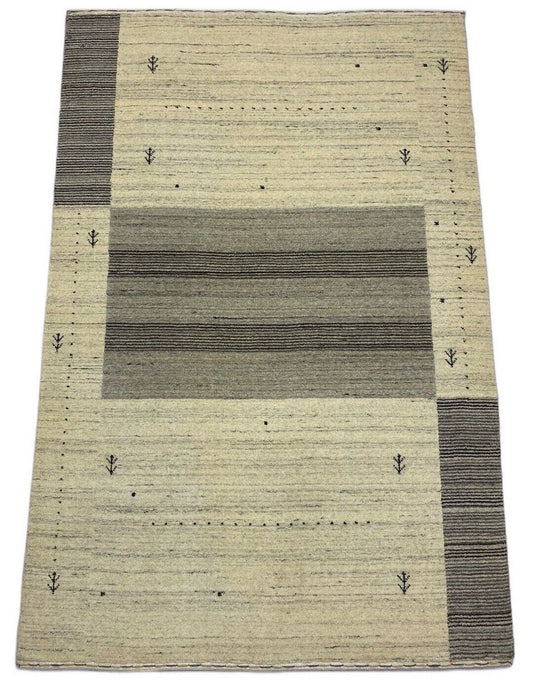 Gabbeh Teppich 100% Wolle Grau Beige loom lori Handgewebt 120x180 cm S25