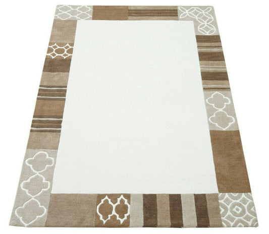 Biege Cream Braun160X230 cm Teppich 100% Wolle Orientteppich Handgetuftet HT260