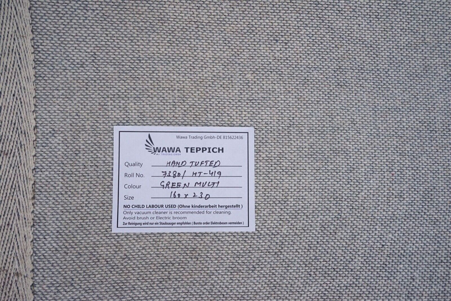 Teppich 100% Wolle Grün Beige 160X230 cm Orientteppich Handgetuftet HT419