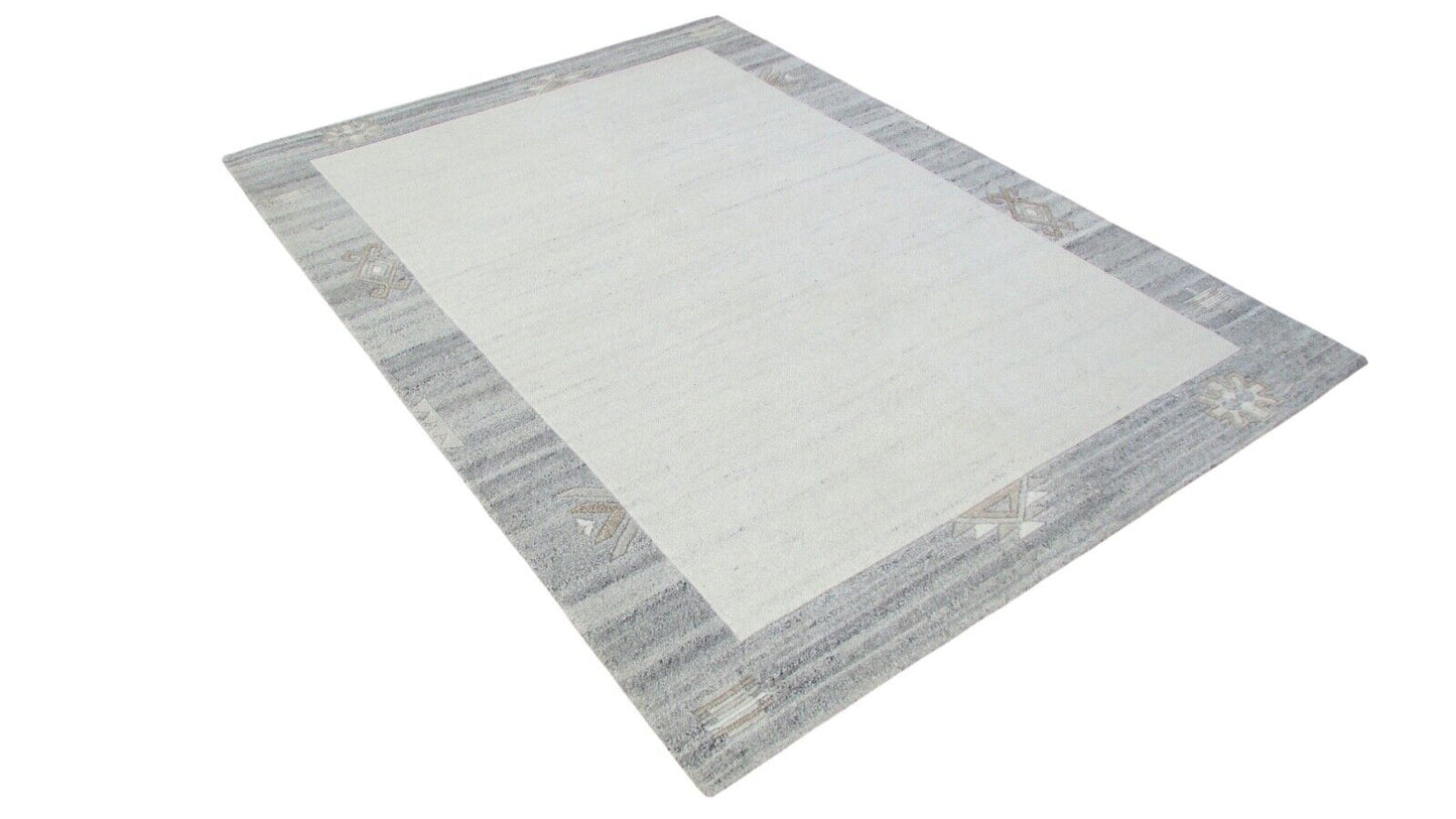 Nepal Teppich Handgeknüpft Beige Grau 100% Wolle Orientteppich 159x224 cm N-74