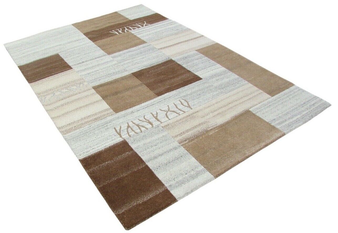Orientteppich Nepal Teppich Handgeknüpft Braun Grau 100% Wolle 160x230 cm N-31