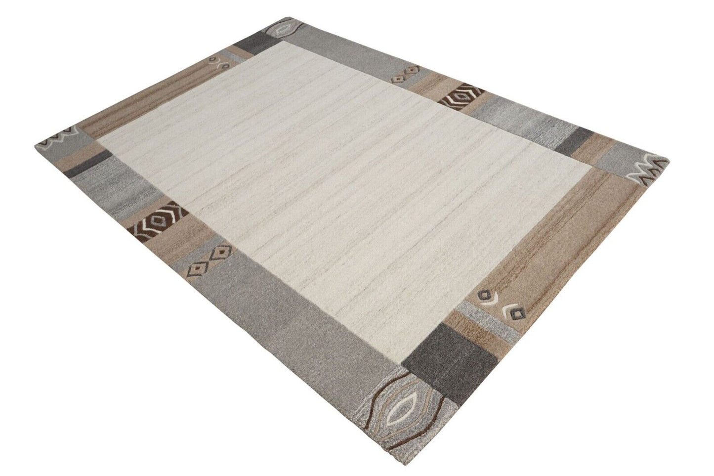 Teppich 100% Wolle Beige Braun Grau 160X230 cm Orientteppich Handgetuftet HT356