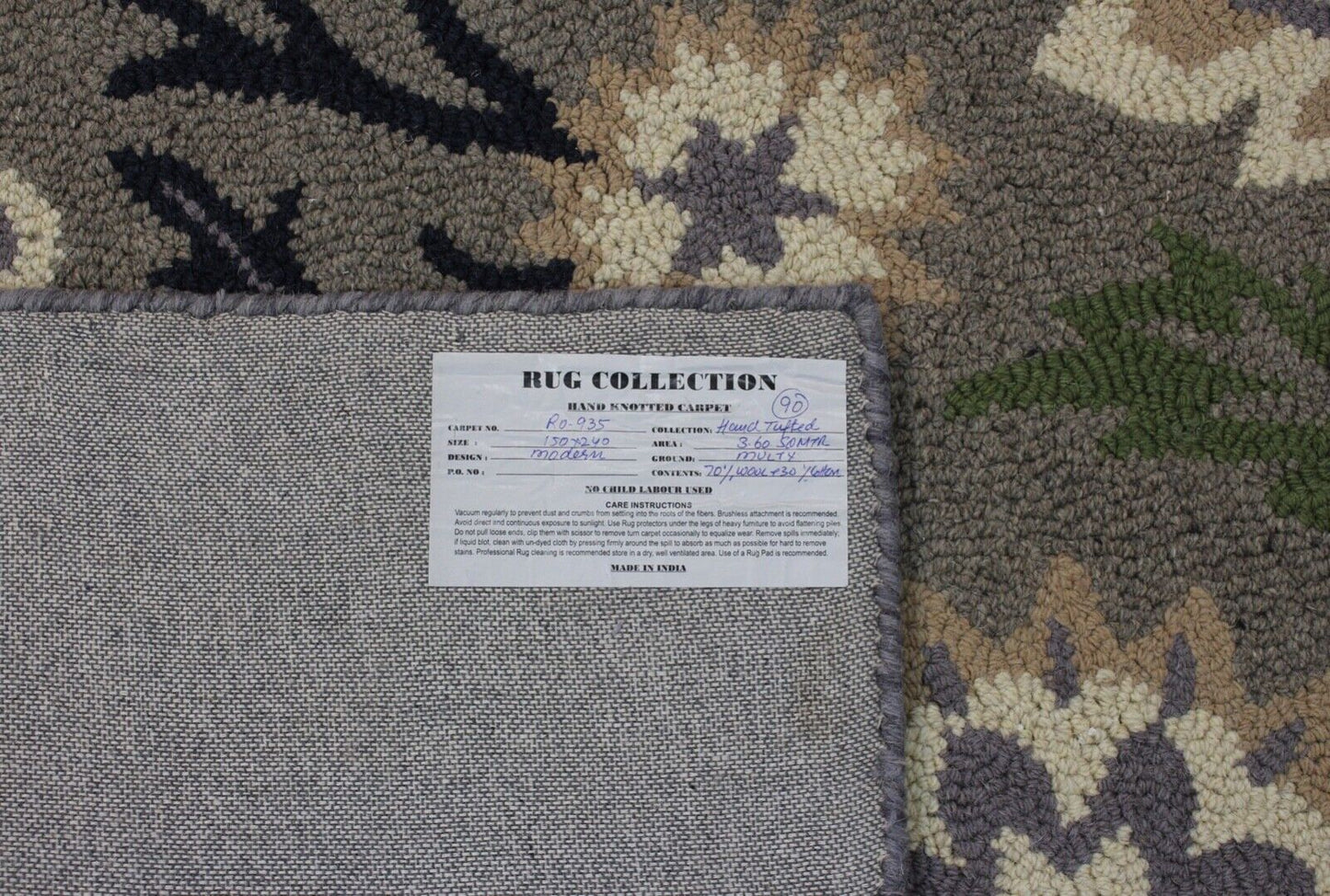 Grau Teppich 100% Wolle Beige Orientteppich 150X240 cm Handgetuftet MH935