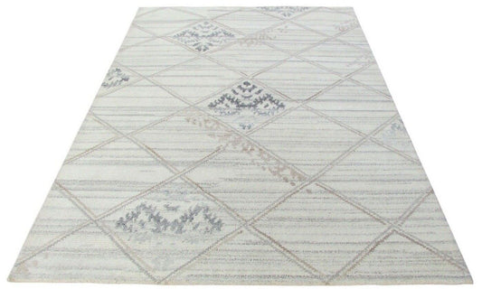 Nepal Teppich Handgeknüpft Beige Grau 100% Wolle Orientteppich 163x229 cm N-13