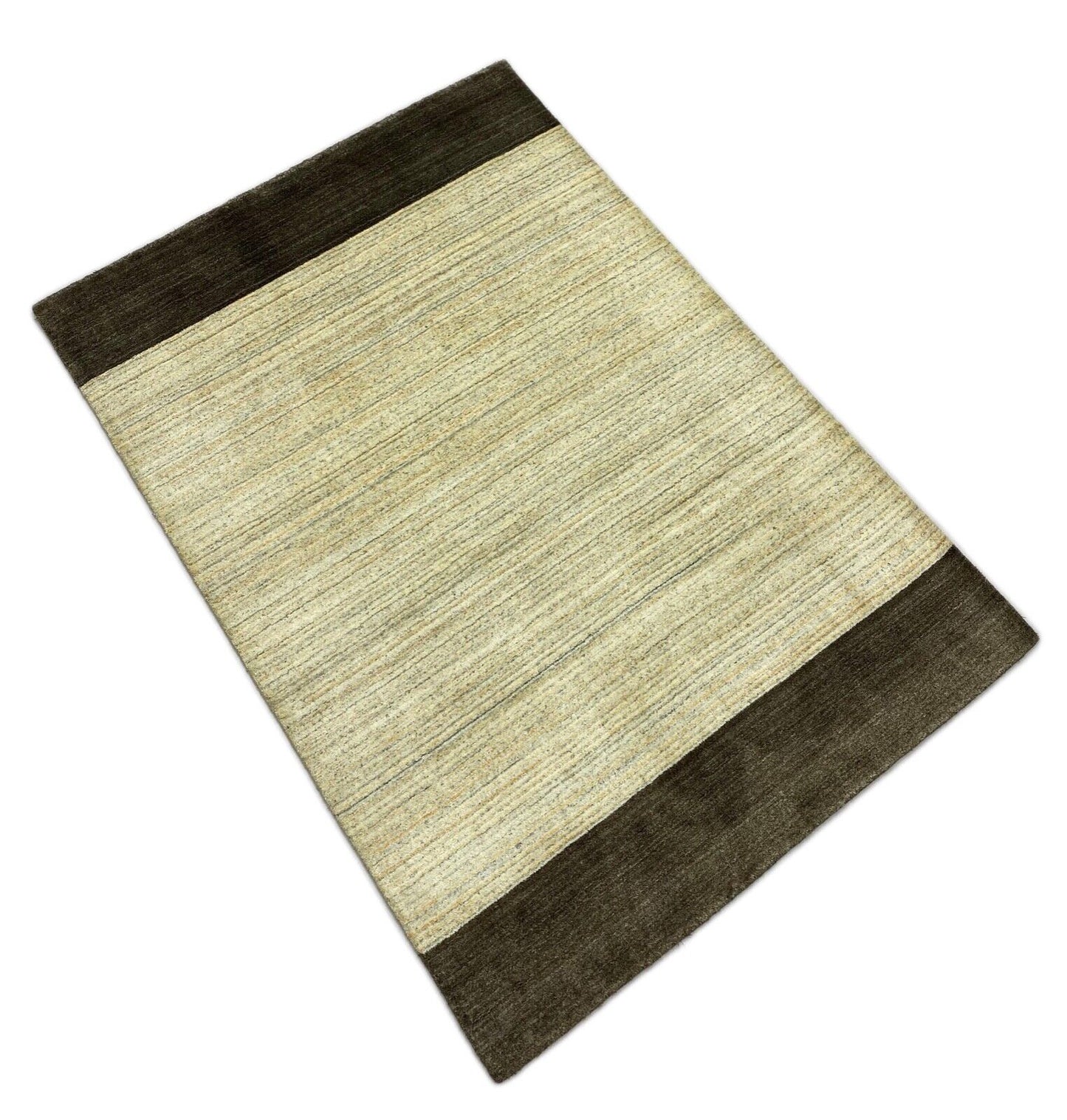 Teppich Gabbeh Beige Schwarz 100% Wolle lori Handgewebt 124x169 cm S50