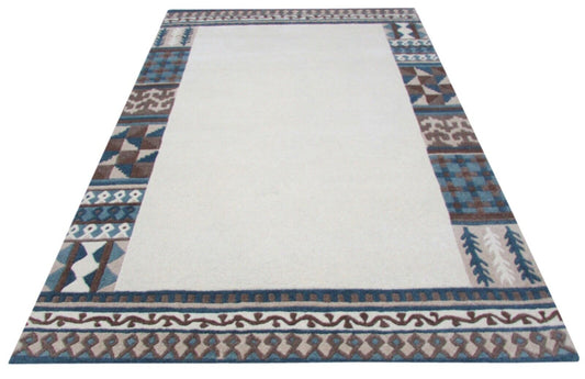 Teppich 100% Wolle Beige 160X230 cm Blau Grau Braun Wolle Handgetuftet T814