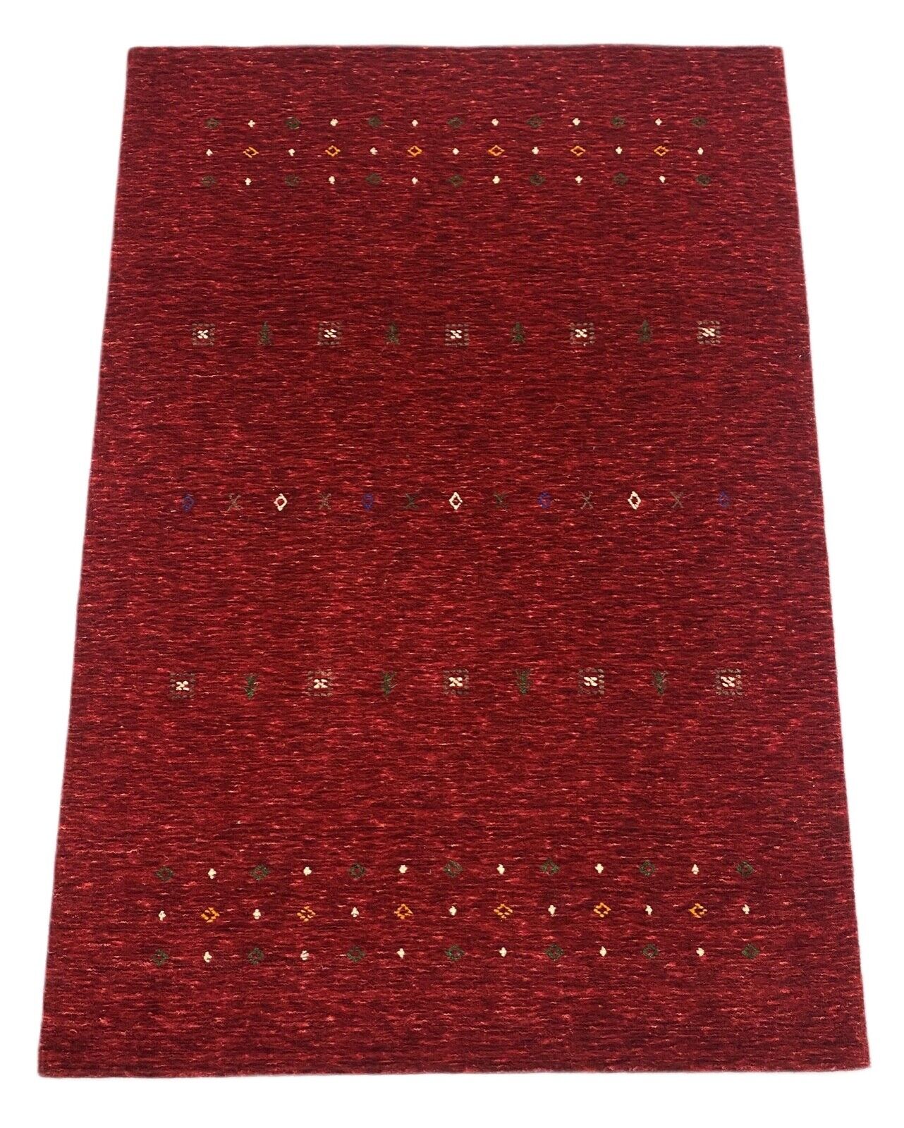 Gabbeh Teppich 100% Wolle rot loom lori Handgewebt 125x182 cm S3