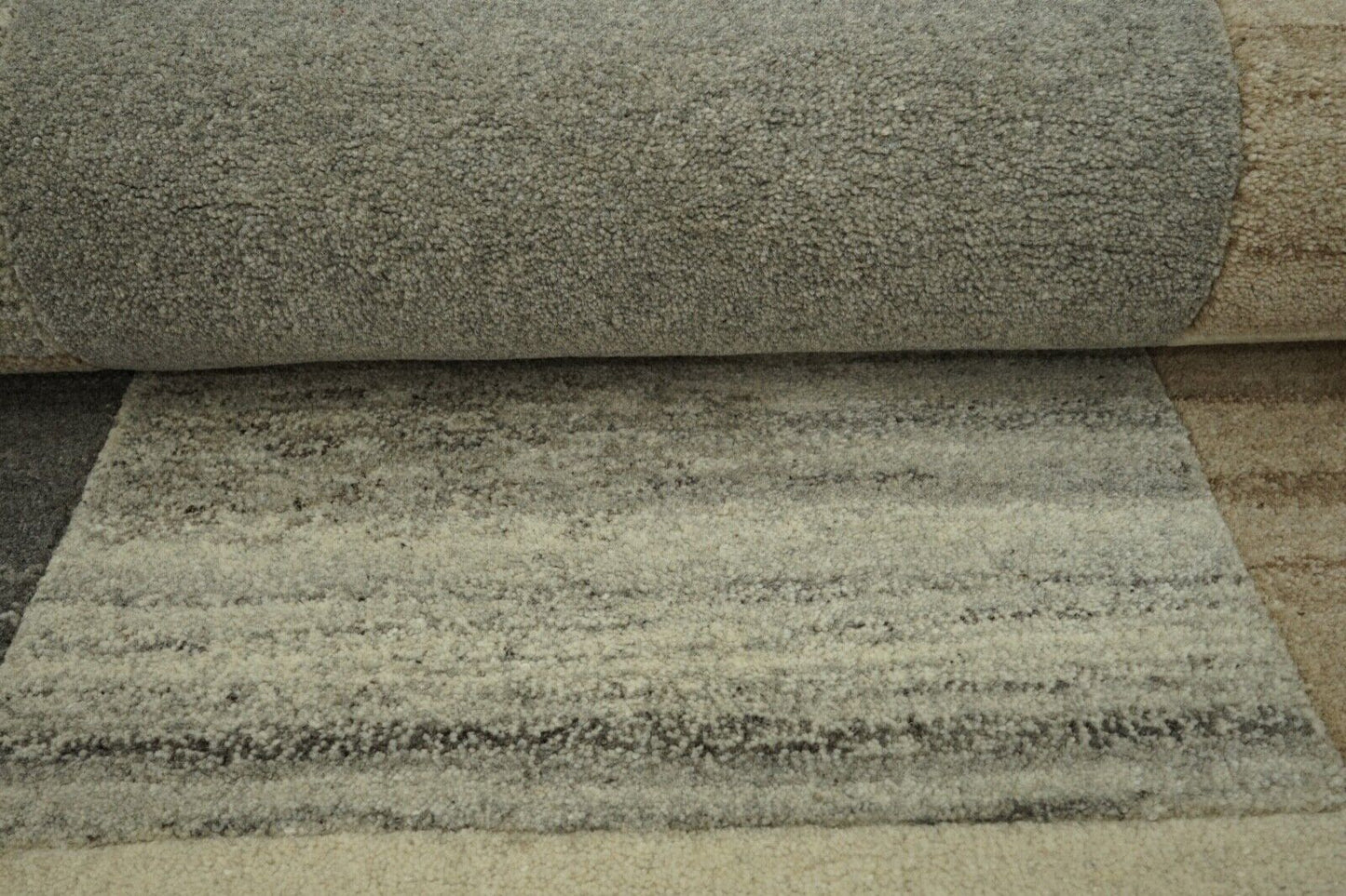 Teppich 100% Wolle Grau Beige 160X230 cm Natürliche Wolle Handgetuftet HT202