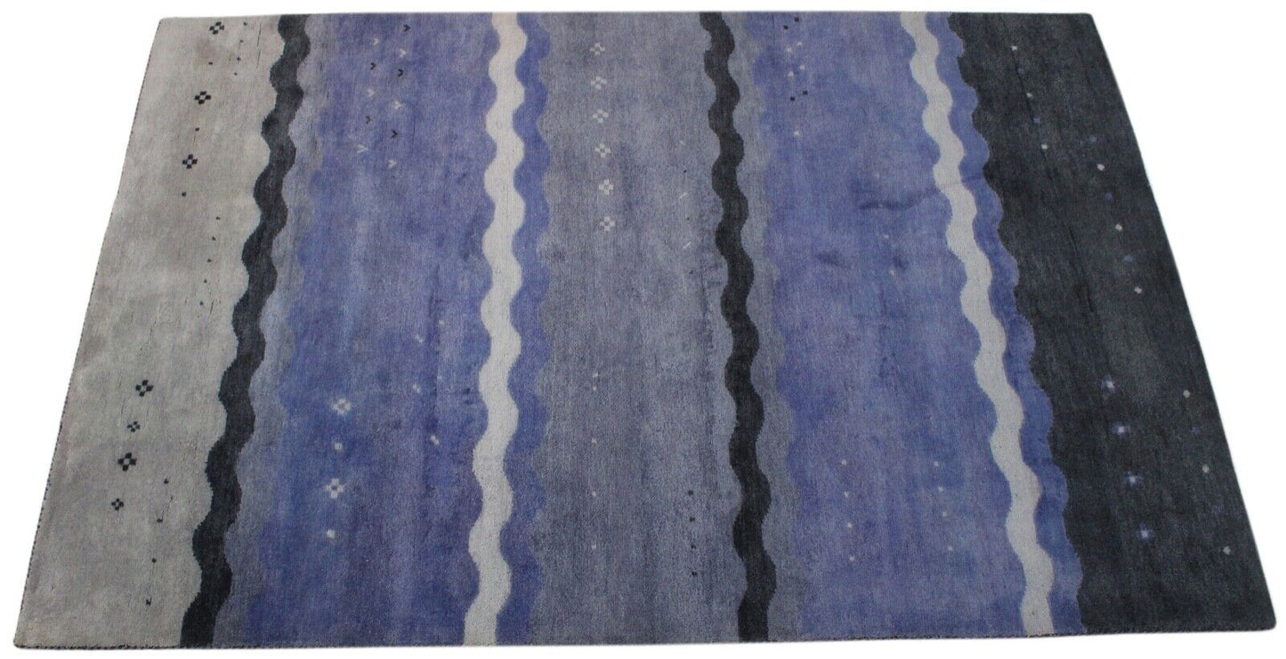 Gabbeh Teppich 100% Wolle Blau Handgeknüpft Orientteppich 183X272 cm