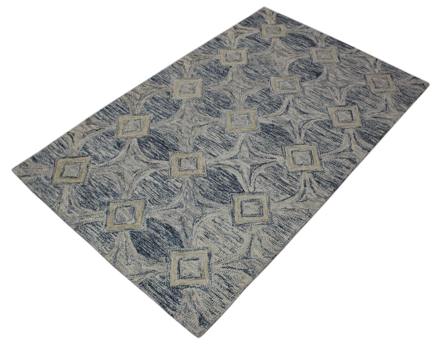 Teppich 100% Wolle Beige Blau Orientteppich 150X240 cm Handgetuftet MH947