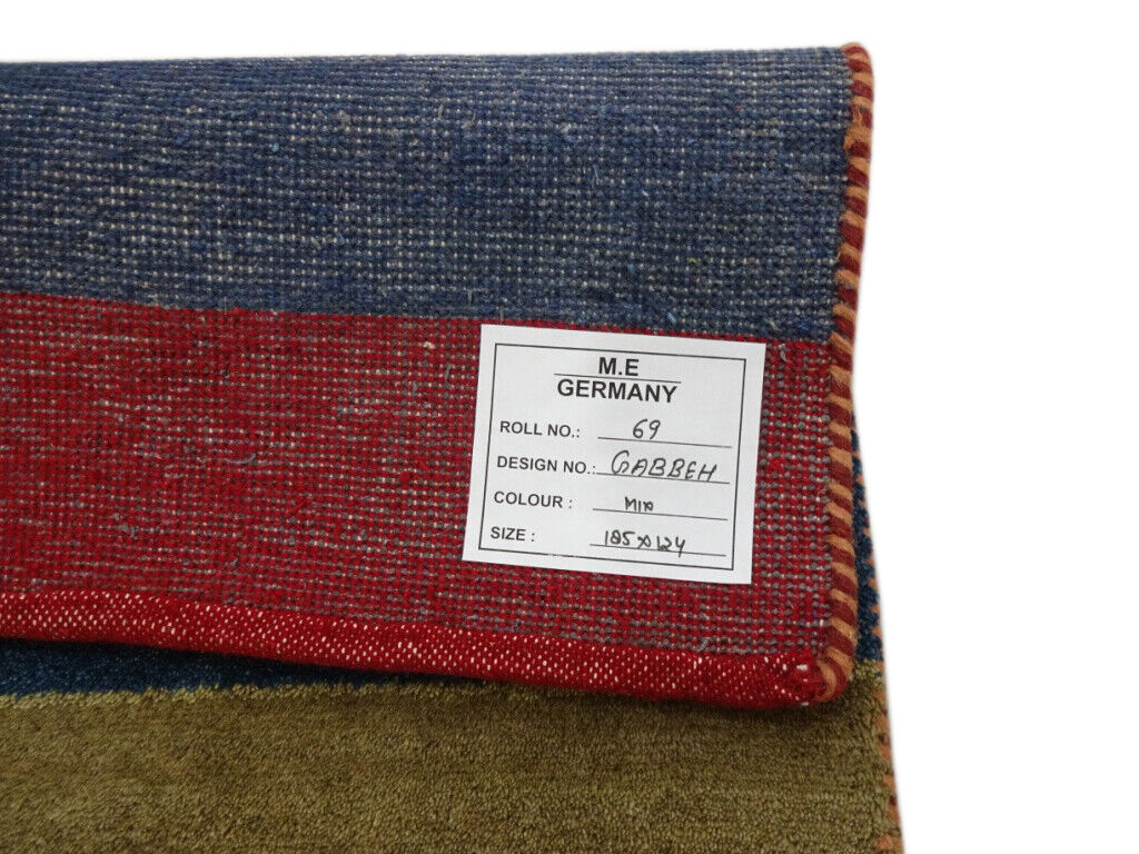 Gabbeh Teppich Handgeknüpft 100% Wolle Grün Blau Orientteppich 124X185 CM M69