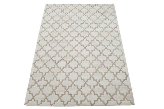 Beige 160X230 cm Teppich 100% Wolle Braun Orientteppich Handgetuftet HT274