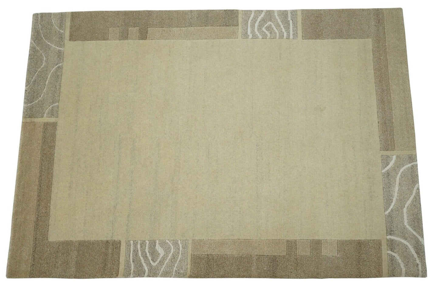 Nepal Teppich Handgeknüpft Beige 100% Wolle Orientteppich 120x180 cm N756