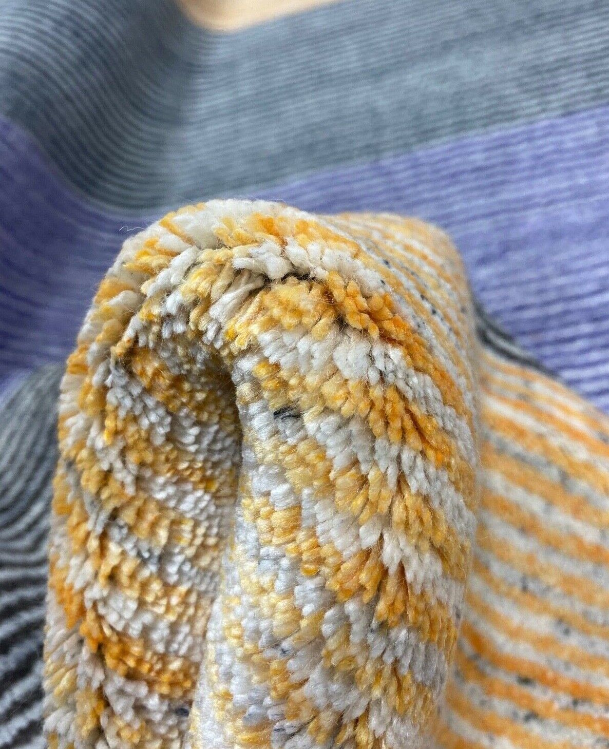 Teppich Gabbeh Gelb Grau Rosa Wolle Viskose loom lori Handgewebt 120x178 cm S26