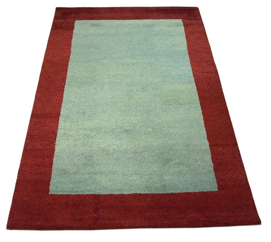 Gabbeh Teppich 120x180 cm Handgeknüpft 100% Wolle Hell Blau Rot Debbich