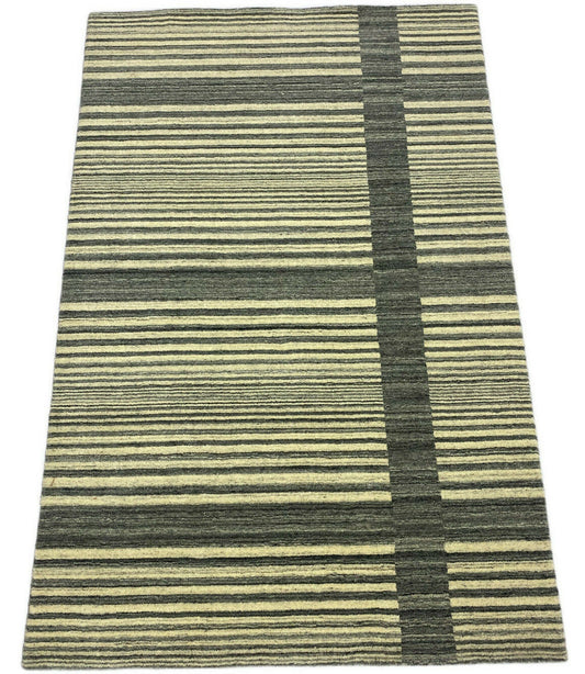 Grau Teppich 100% Wolle Beige Gabbeh lori Handgewebt 124x187 cm Naturwolle S105