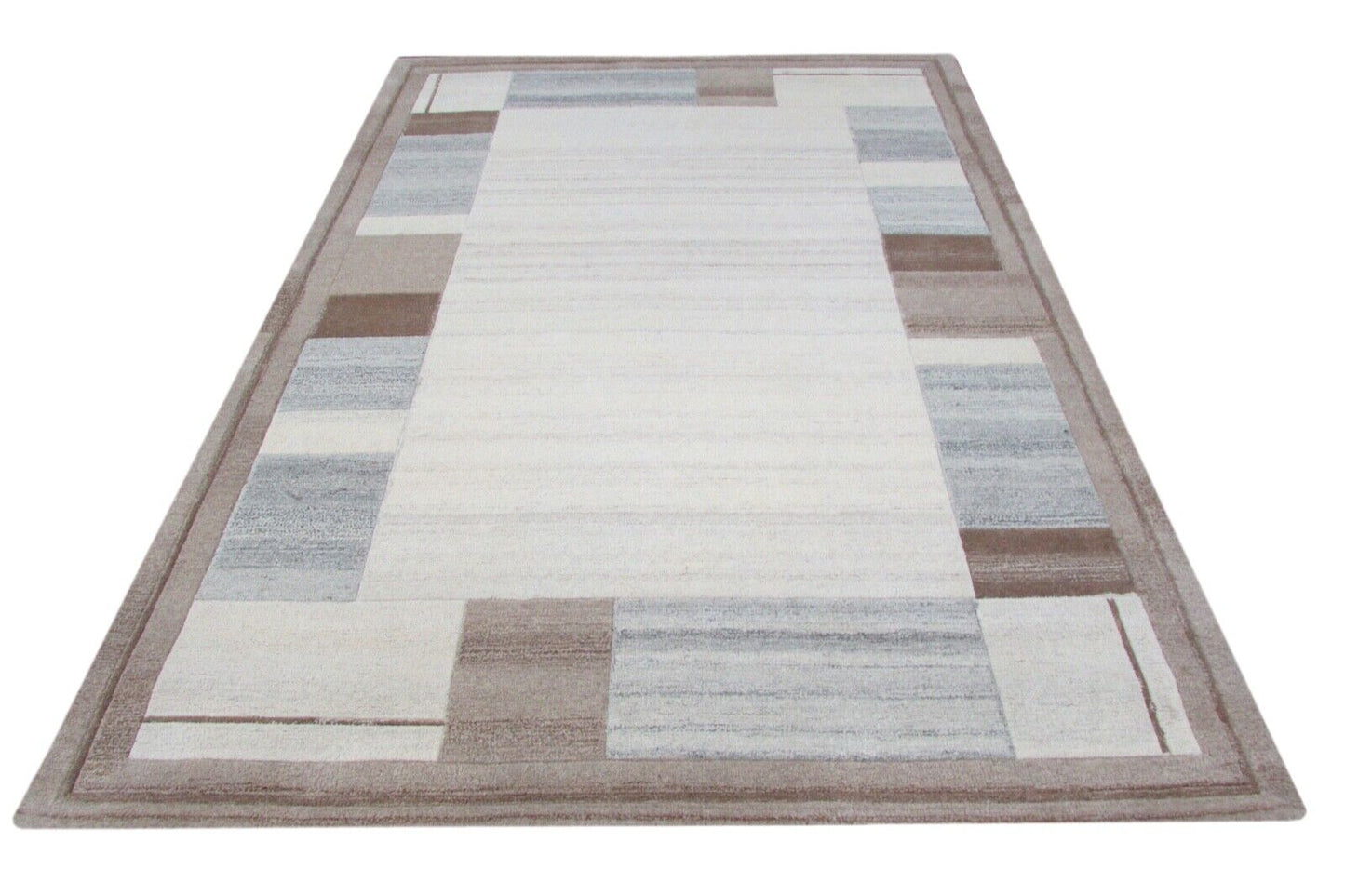 Teppich 100% Wolle Beige Grau 160X230 cm Orientteppich Handgetuftet T790