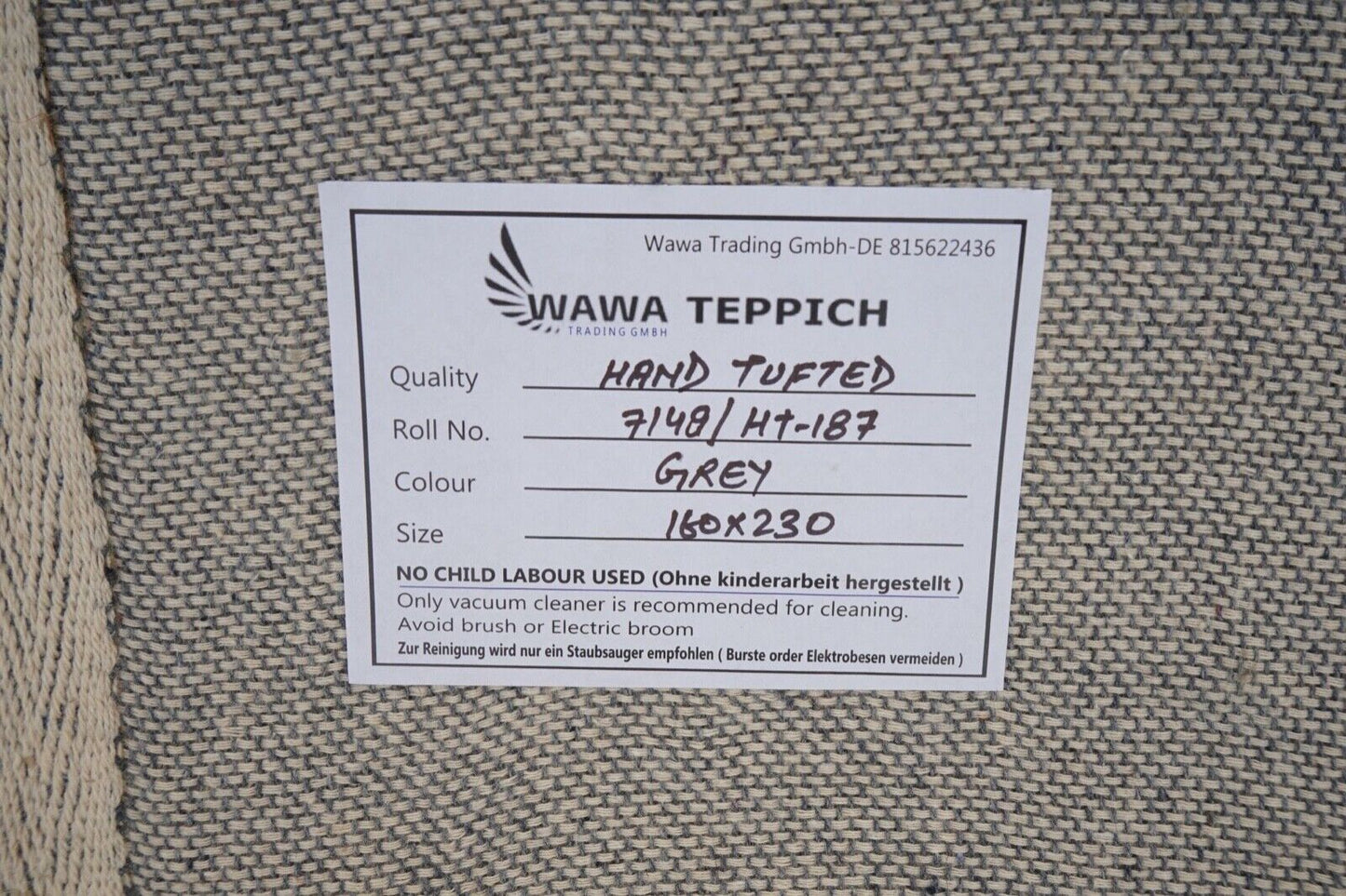 Grau Beige 160X230 cm Teppich 100% Wolle Orientteppich Handgetuftet HT187