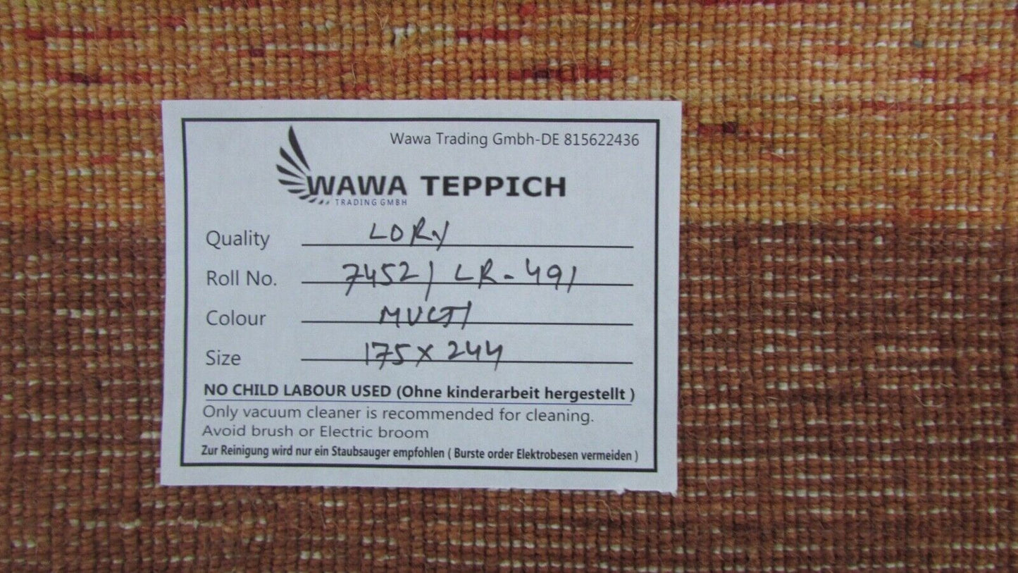 Gabbeh Teppich Orange Rot Gold Beige 100% Wolle 170x240 cm Loom Handgewebt Lr490