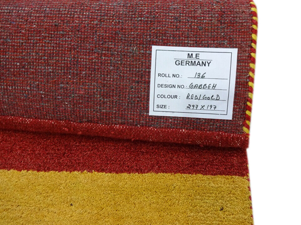 Gabbeh Teppich Handgeknüpft 100% Wolle Rot Gold Orientteppich 197X297 CM M136