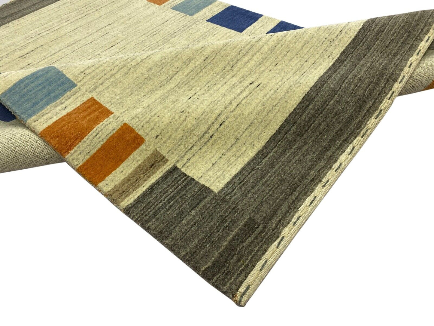 Gabbeh Teppich 100% Wolle Beige Braun loom lori Handgewebt 122x187 cm S35