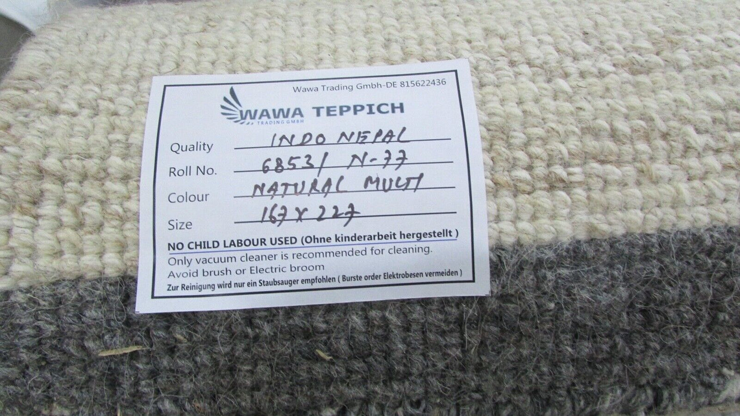 Nepal Teppich Handgeknüpft Beige Grau 100% Wolle Orientteppich 167x227 cm N-77