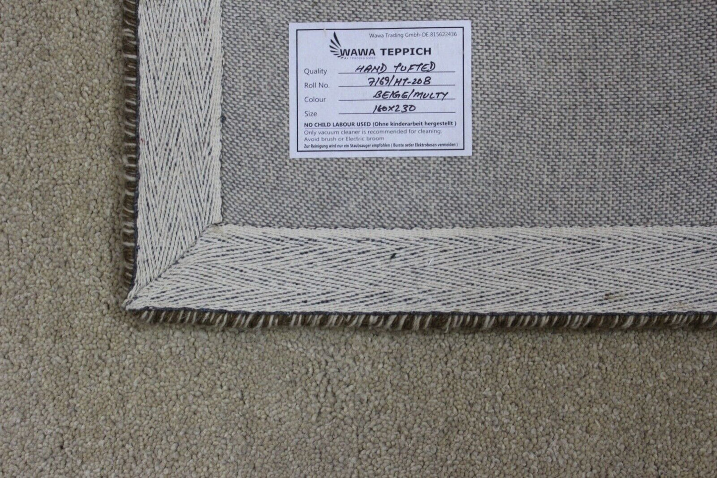Teppich 100% Wolle Beige 160X230 cm Orientteppich Handgetuftet HT208