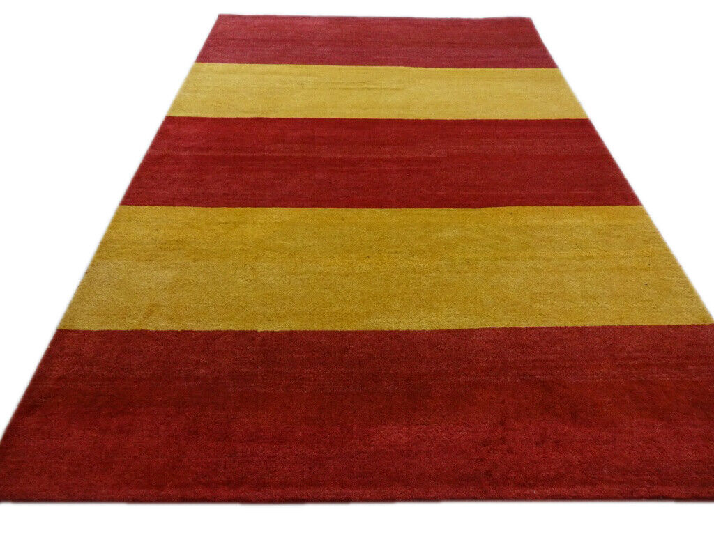 Gabbeh Teppich Handgeknüpft 100% Wolle Rot Gold Orientteppich 197X297 CM M136