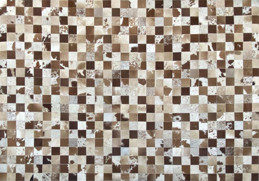 Leder Teppich 160x230 cm 100% Kuhfell ivory Braun Beige Silber Patchwork L6