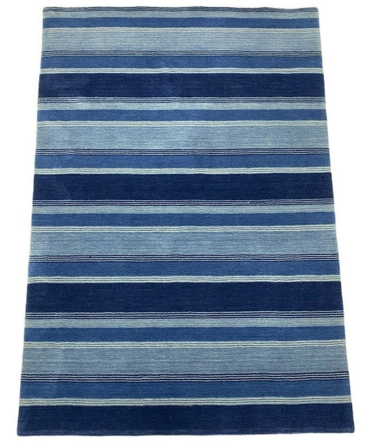 Blau Gabbeh Teppich 100% Wolle Beige loom lori Handgewebt 122x178 cm S12