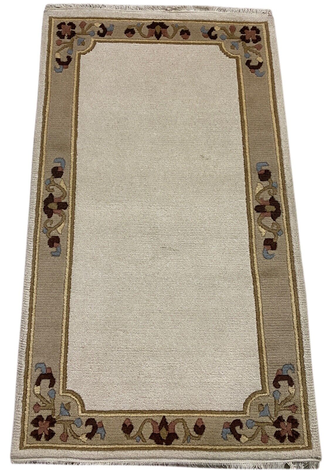 Nepal Teppich Handgeknüpft Beige 100% Wolle Orientteppich 90x155 cm N-106