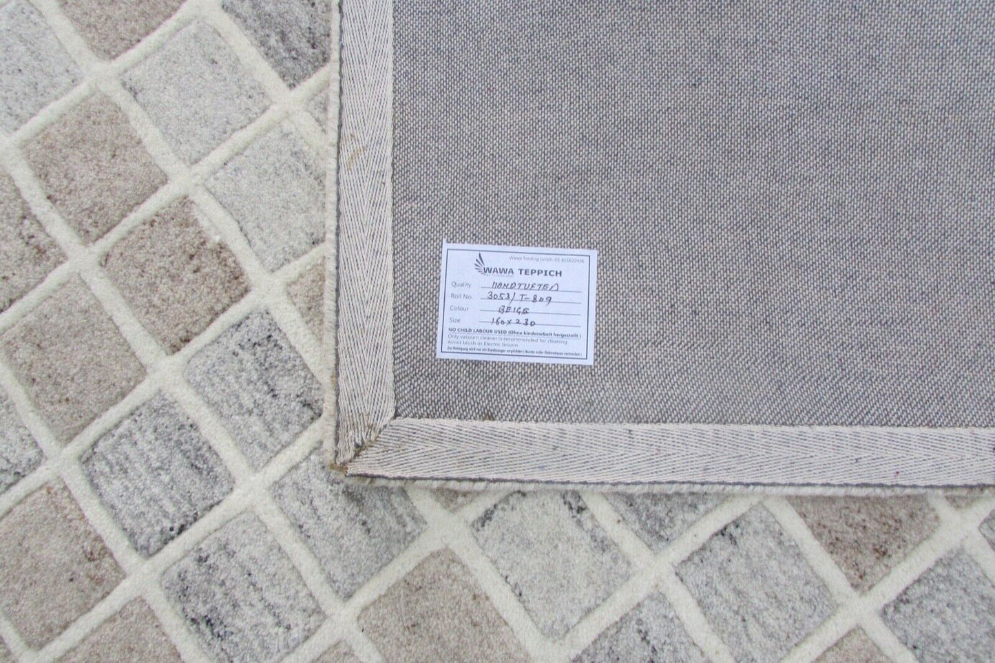 Beige Grau Braun Teppich 100% Wolle 160X230 cm Handarbeit Handgetuftet T809