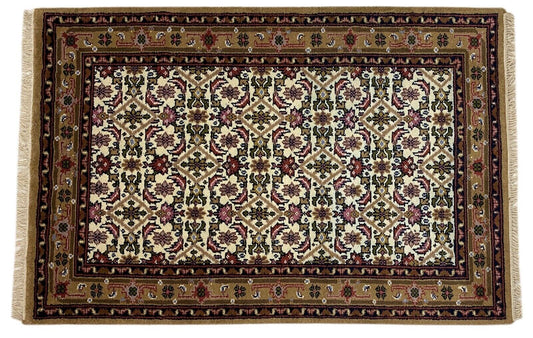 Herati Beige Teppich Wolle Handgeknüpft 100% Schurwolle 120X180 cm D6