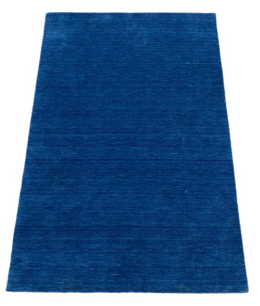 Blau Teppich 100% Wolle Gabbeh 120x180 cm Handgewebt einfarbig gefärbt G64