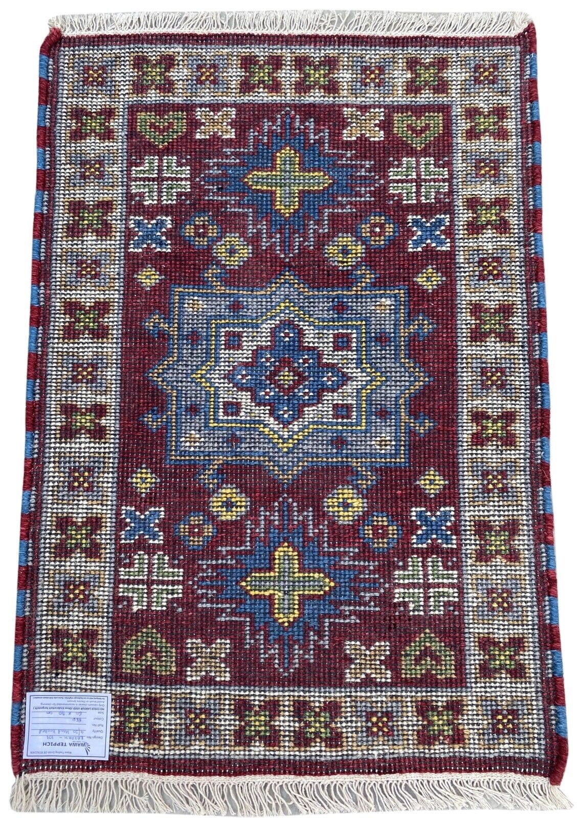 Kajak Teppich 60X90 cm Handgeknüpft 100% Wolle Fussmatten Rot blau 101