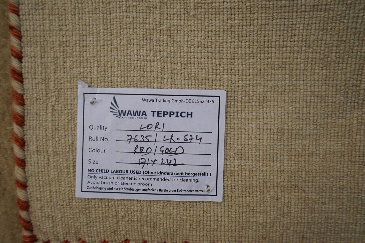 Gabbeh Teppich Rot Gold Beige 100% Wolle 170x240 cm Handgewebt Lr673