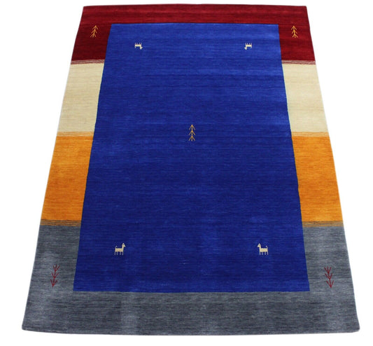 Gabbeh 100% Wolle Orientteppich 174x245 cm Handgewebt loom Blau Teppich