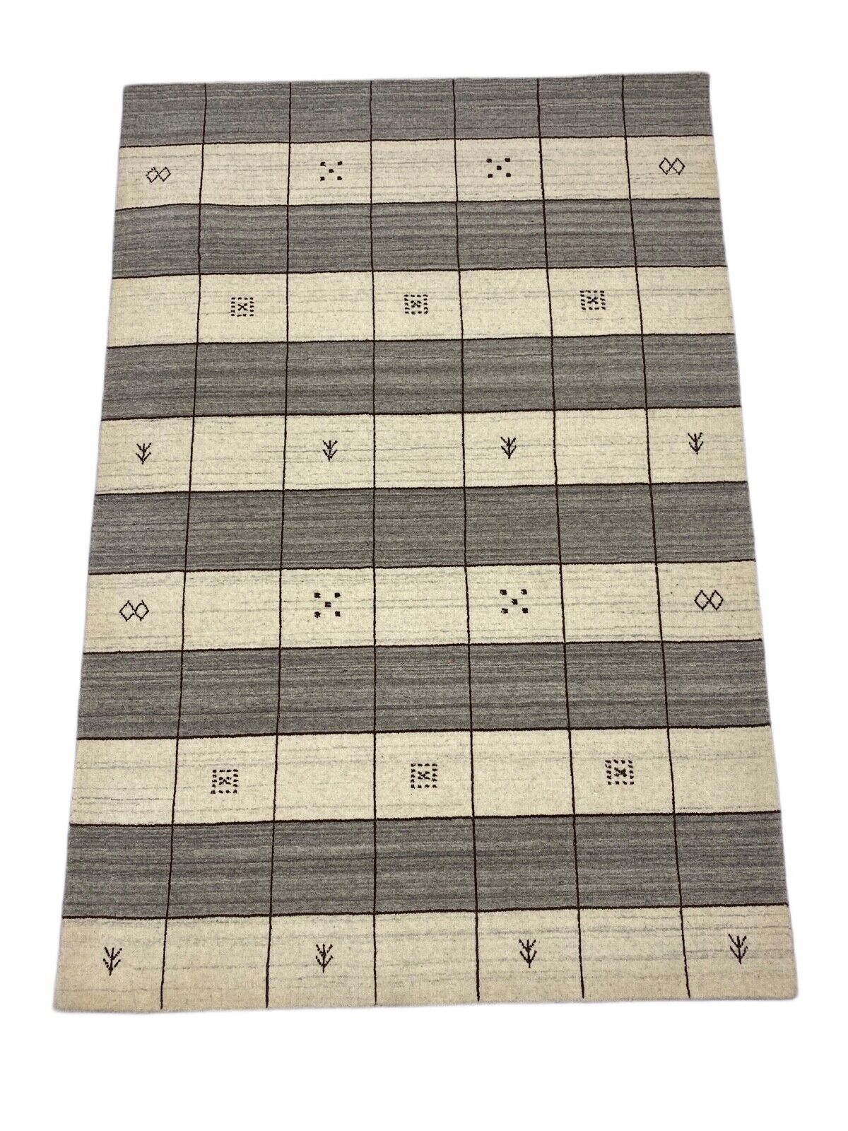 Gabbeh Teppich 100% Wolle Beige Grau loom lori Handgewebt 120x180 cm S61