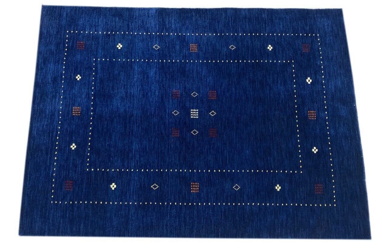 Gabbeh Teppich Blau 100% Wolle 120x170 cm Handgewebt Orientteppich Lori WR60