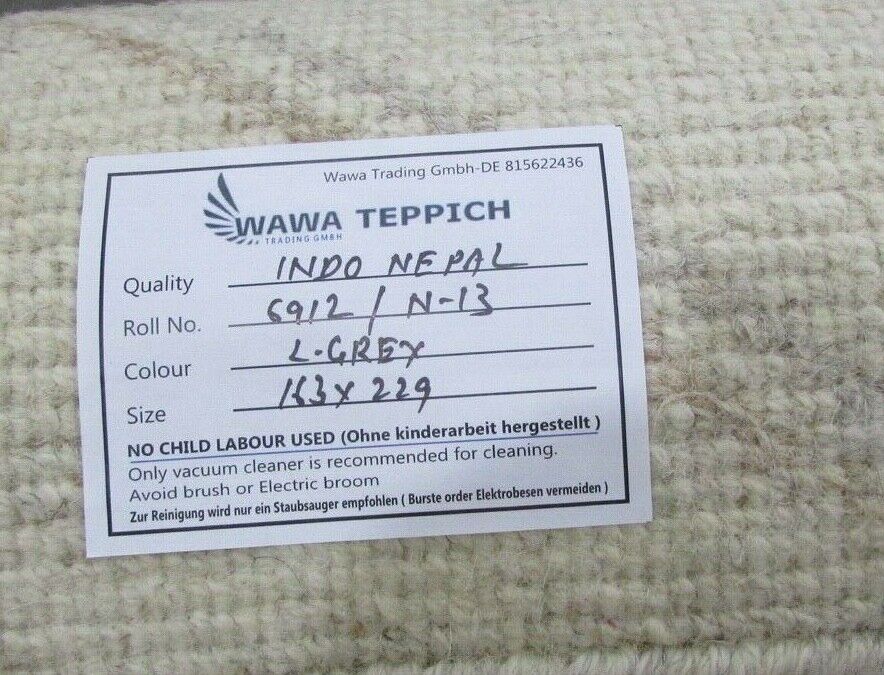 Nepal Teppich Handgeknüpft Beige Grau 100% Wolle Orientteppich 163x229 cm N-13