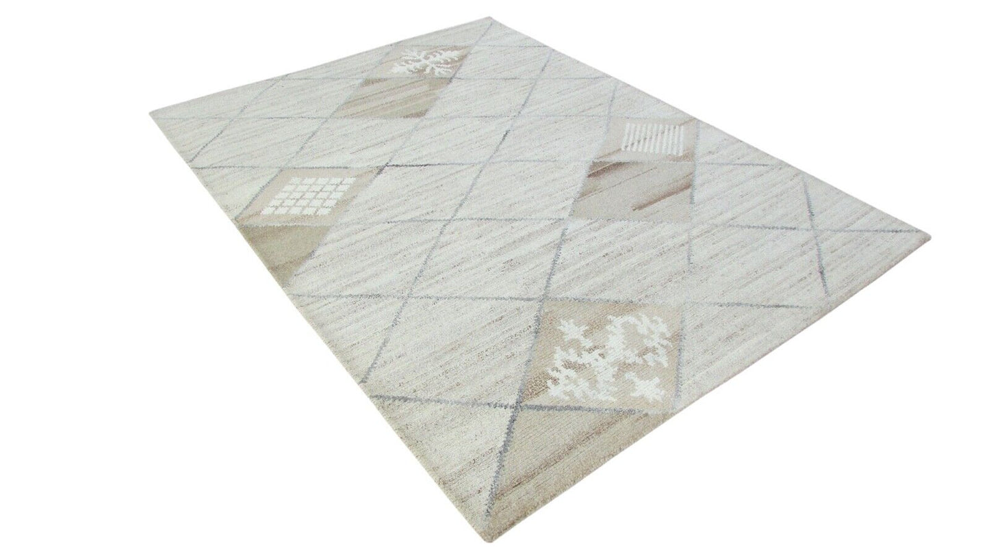 Nepal Teppich Handgeknüpft Beige Grau 100% Wolle Orientteppich 164x224 cm N-75