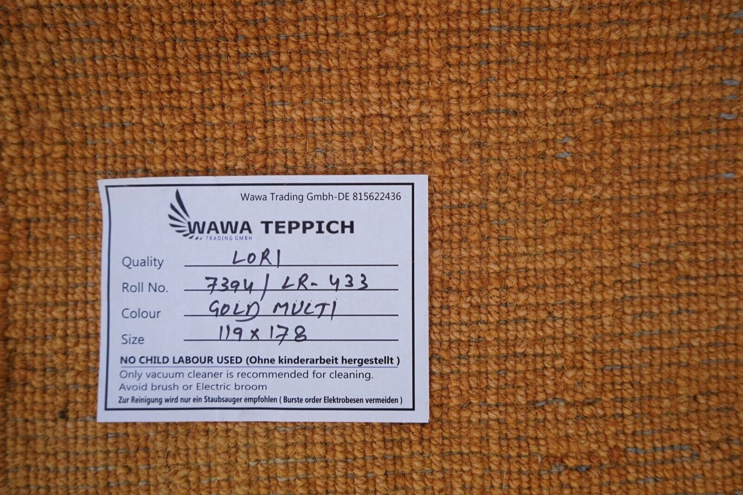 Gold Orange Beige Teppich 119x178 cm Handgewebt 100% Wolle Lori Buff Lr433