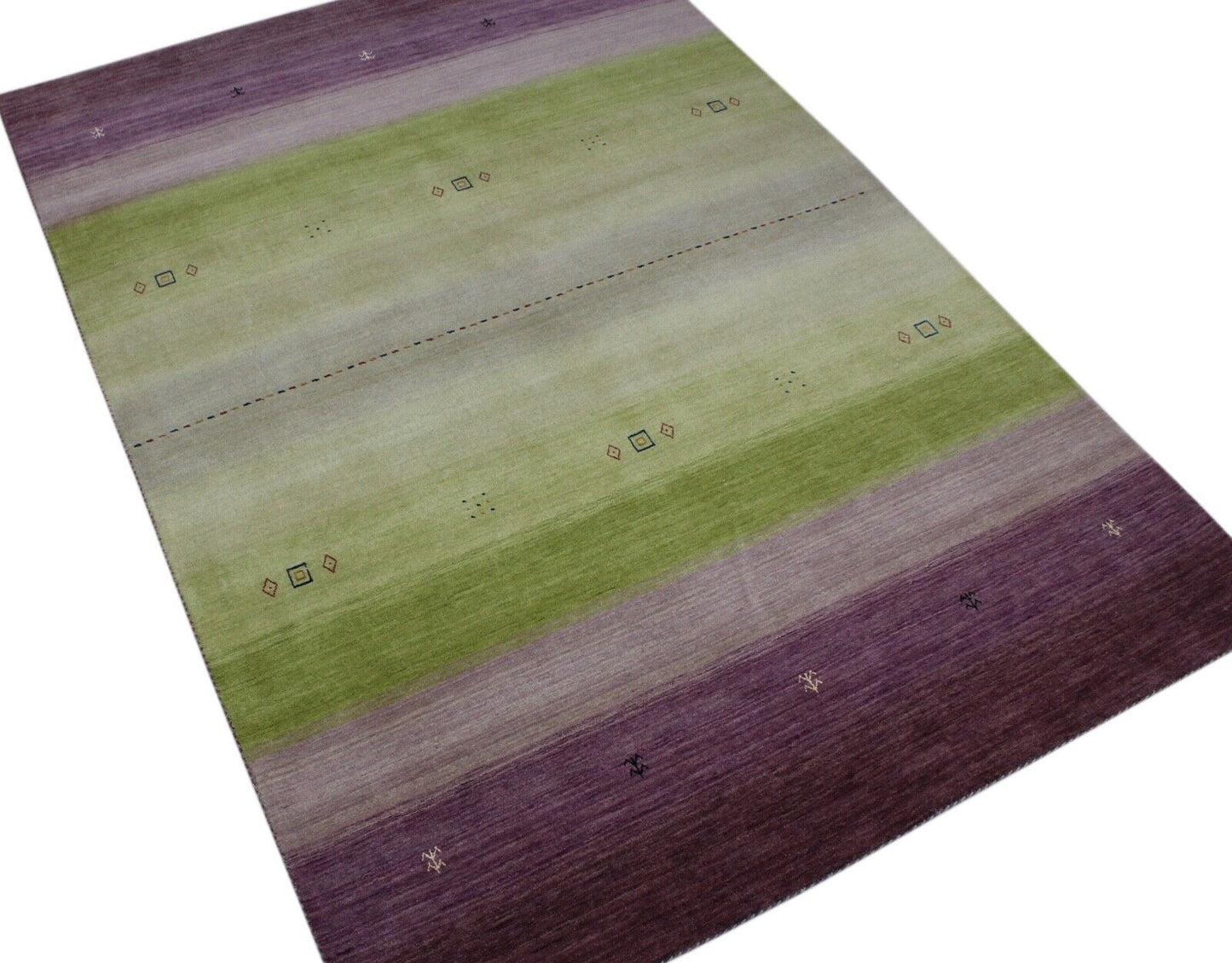 Gabbeh Teppich Violett Grün 100% Wolle 170x240 cm Handgewebt Orientteppich Lr649