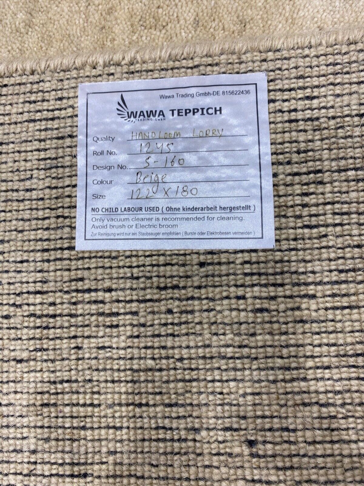 Beige Teppich 100% Wolle Gabbeh lori Handgewebt 122x180 cm S160